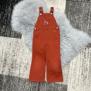 Montgomery Ward‎ 70s VTG Embroidered Orange Youth Bib Overalls Size 4T